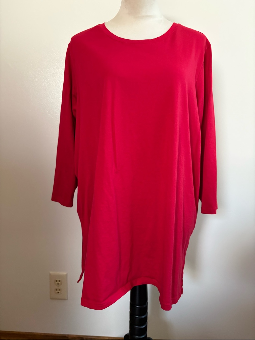 Lands' End Bright Red 3/4 Sleeves Tunic Shirt 100% Cotton Plus Size 3X
